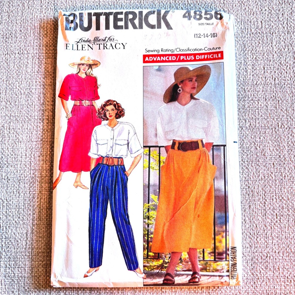 Butterick 4856 Ellen Tracy Couture Shirt Skirt Pants Sz 12-16 Minimalist Prep
